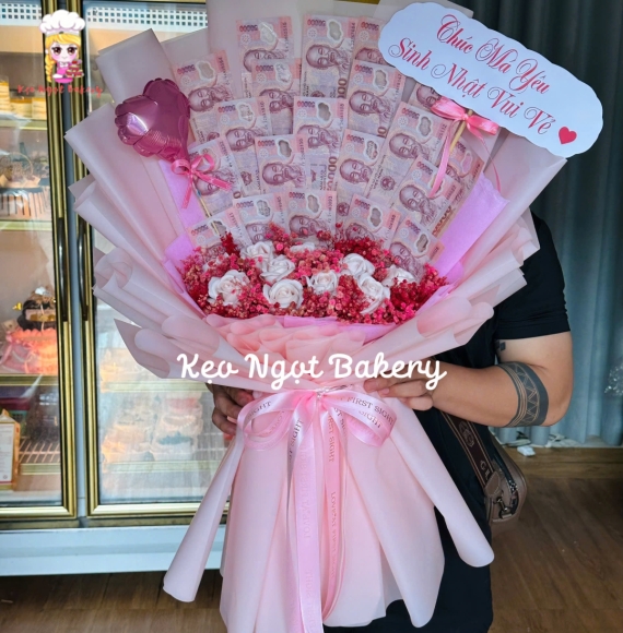 Mẫu hoa 50k mix với hoa sáp tone hồng siêu hot 