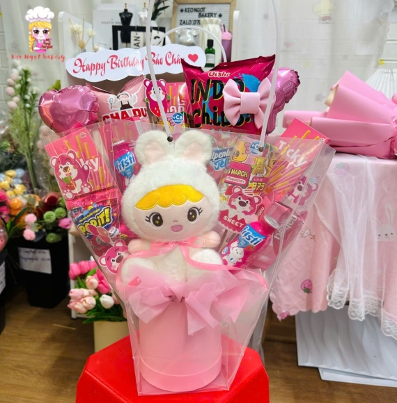 mẫu hoa gấu mix bánh keo tone hồng cho các bé gái 