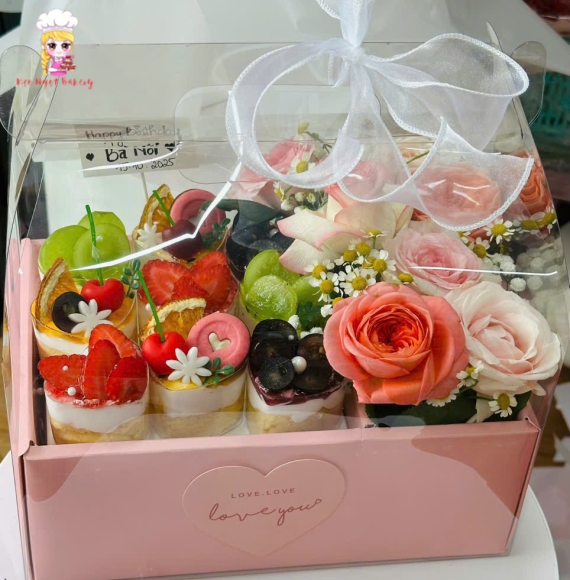 Set hoa tươi bánh kem giỏ xách