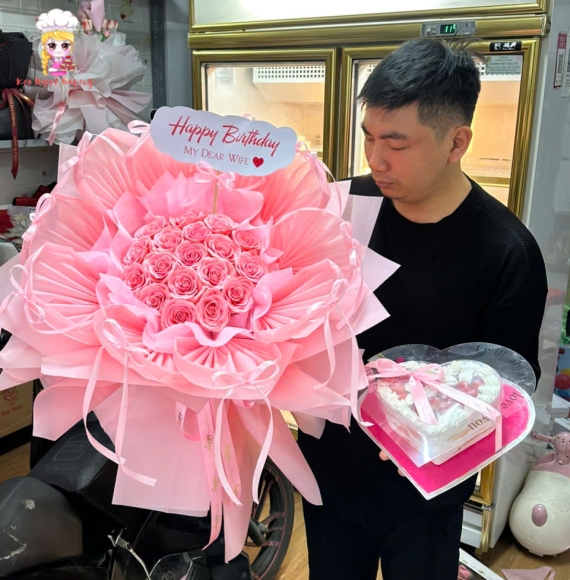 Combo hoa bánh tone hồng trái tim
