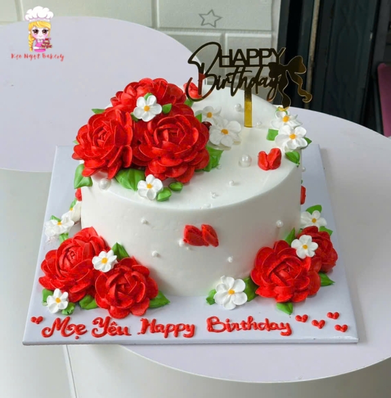 Bánh kem chúc mừng mẹ yêu bắt bông hoa 