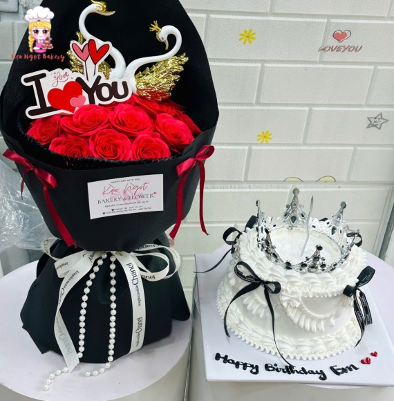 Combo hoa sáp xinh và bánh kem thổi kim tuyến siêu hot