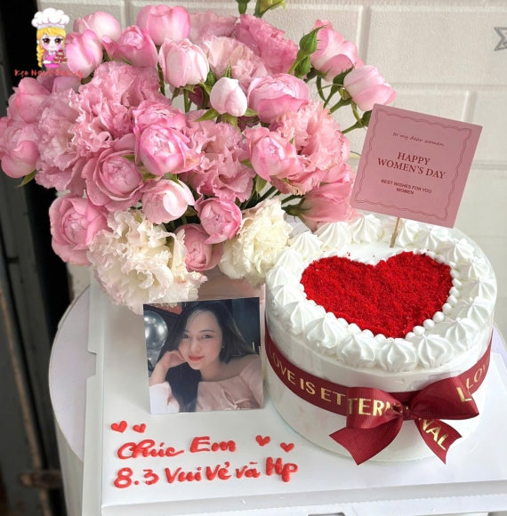 Combo hoa sáp và bánh kem có ảnh theo yêu cầu 