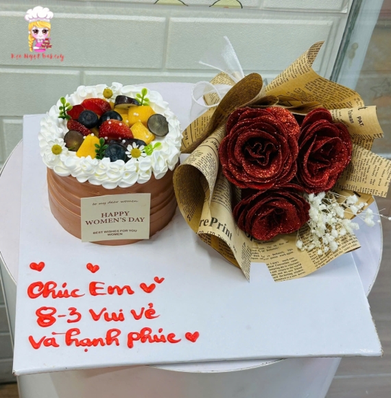 Combo hoa sáp kết với bánh kem tặng em