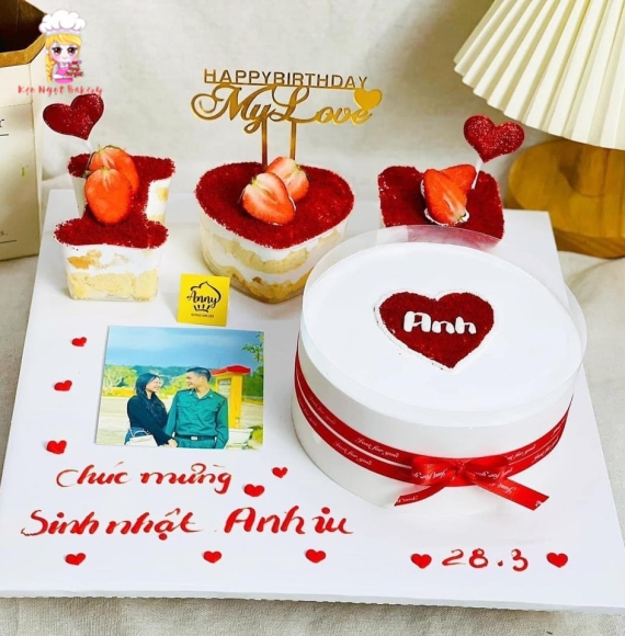 Mẫu bánh tròn tim đỏ kèm chữ I LOVE YOU