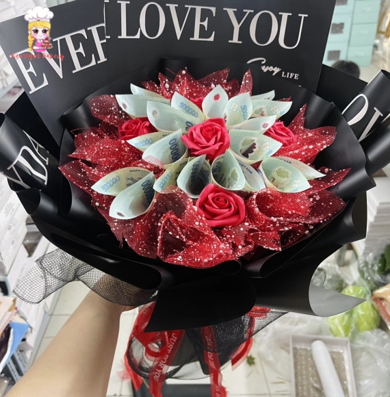 Hoa tiền bó hoa mini 10tờ tiền mệnh giá 500k