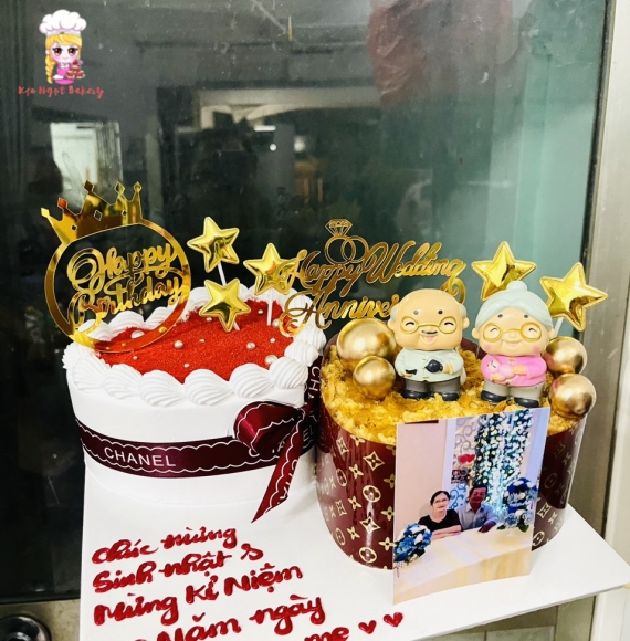 Bánh Kem ông bà kỉ niệm ngày cưới  Dòng Kem sữa tươi kết hợp bông Lan trứng muối