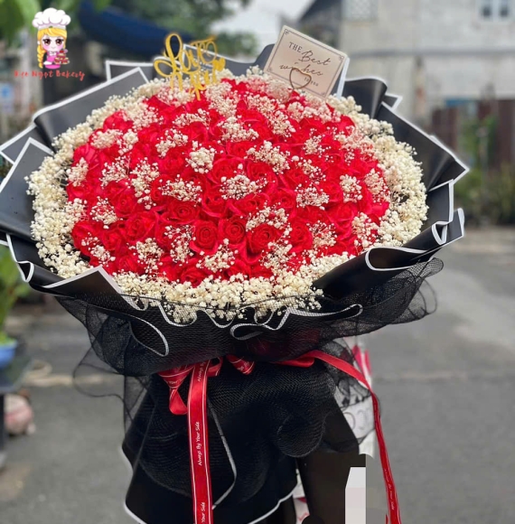 Bó hoa sáp mừng đi sự kiện kết hợp hoa baby