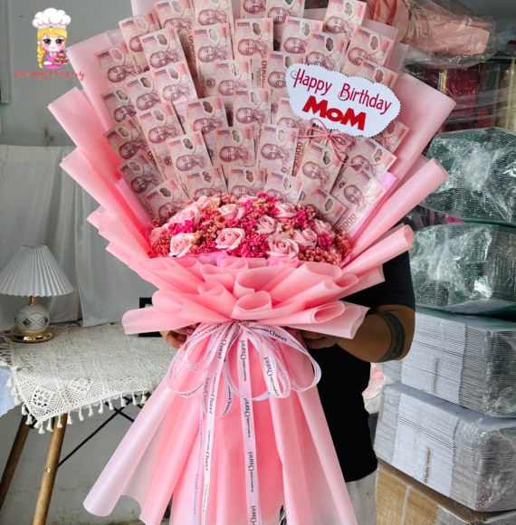 Bó hoa tiền khổng lồ tờ 50k