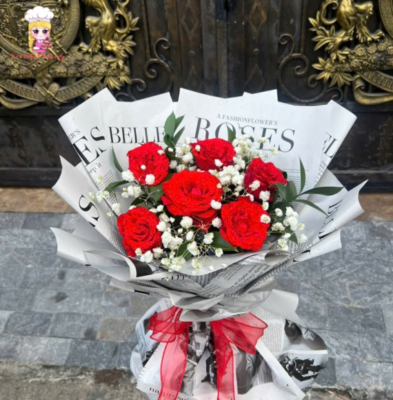 Bó hoa hồng  bó giấy báo