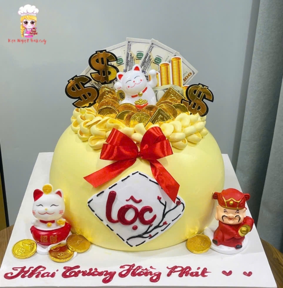 Bánh kem hủ vàng mừng khai trương chữ lộc