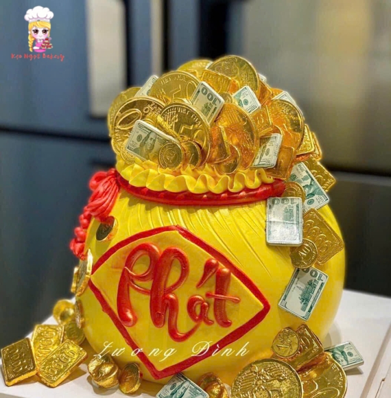 Bánh kem hủ vàng mừng khai trương chữ phát