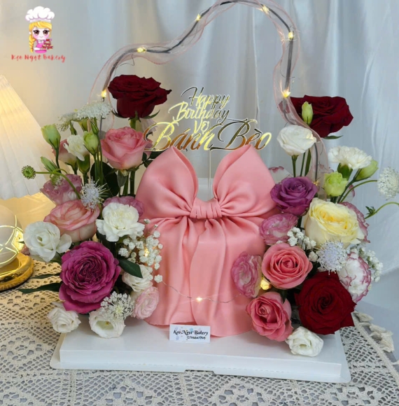 Bánh Nơ Fondant Luxury  Tone Hồng Tặng Vợ
