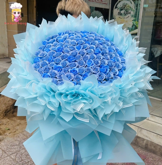 Bó hoa sáp khổng lồ tone xanh