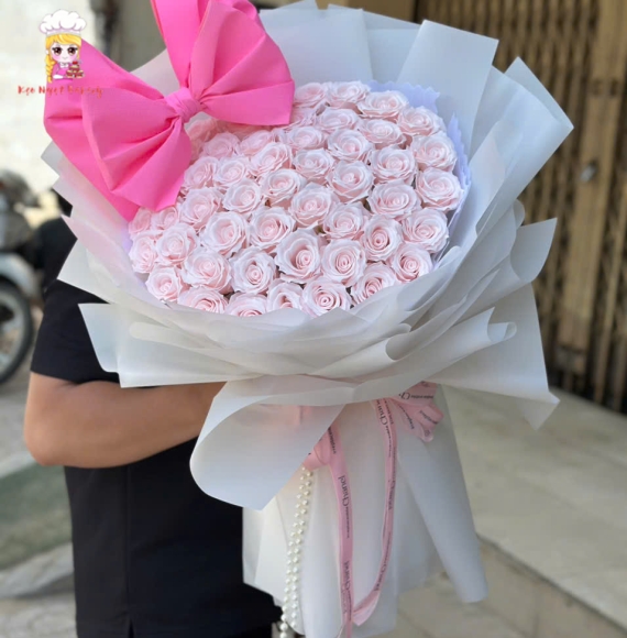 Hoa sáp tone hồng  kèm nơ lớn 