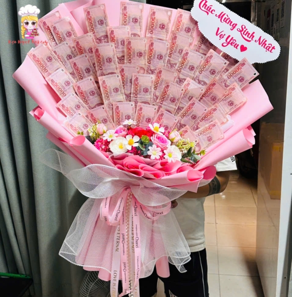 Bó hoa tiền 50k kiểu đứng