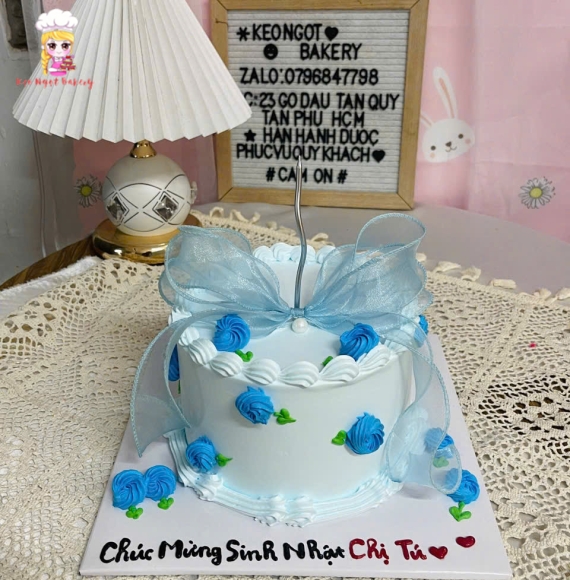 Bánh kem tone xanh hàn quốc nhẹ nhàng