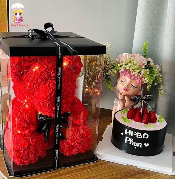 Mẫu bánh kem hàn quốc và combo hoa sáp siêu hot hình chú gấu