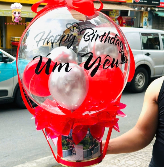 Bóng bay rút tiền tặng ngày sinh nhật tone đỏ cho em yêu