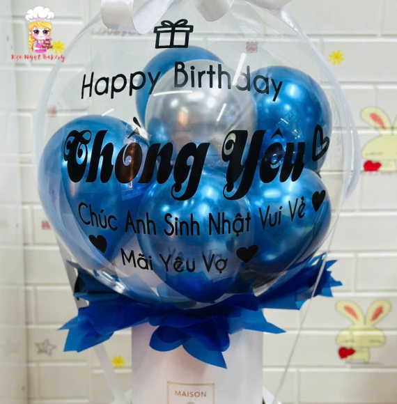 Bóng bay rút tiền tặng chồng yêu tone xanh in lời chúc