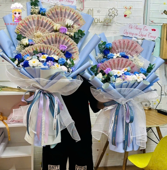 Combo hoa tiền xếp quạt tờ 200k và 50k