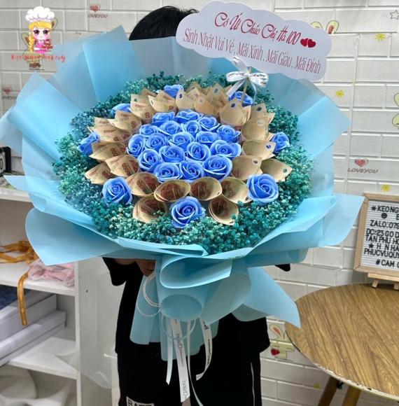 Hoa tiền kết hợp hoa bi tờ 200k