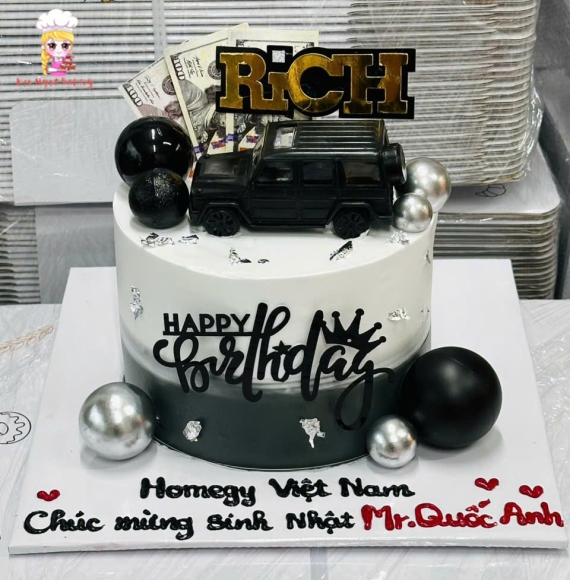 Bánh Kem tone trắng đen tặng a trai