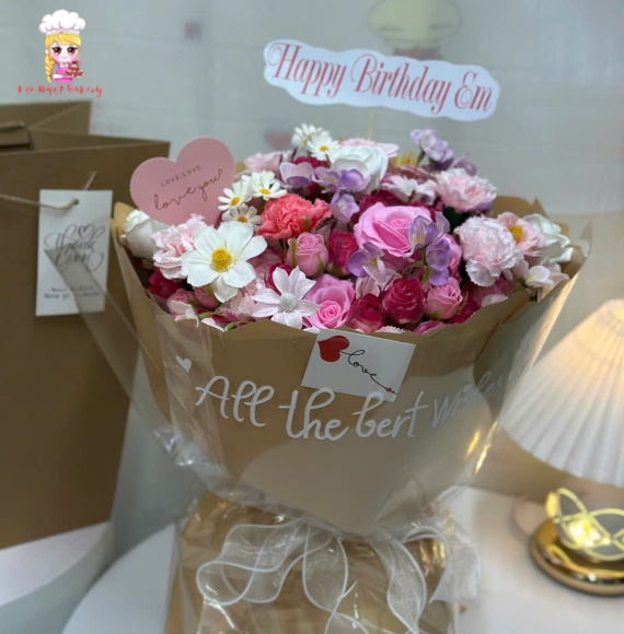 Hoa sáp kèm túi giấy xinh