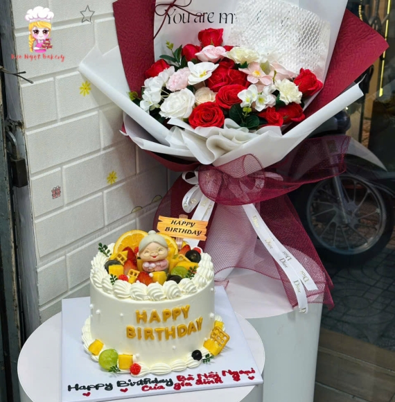 Combo hoa sáp bánh kem tặng bà yêu