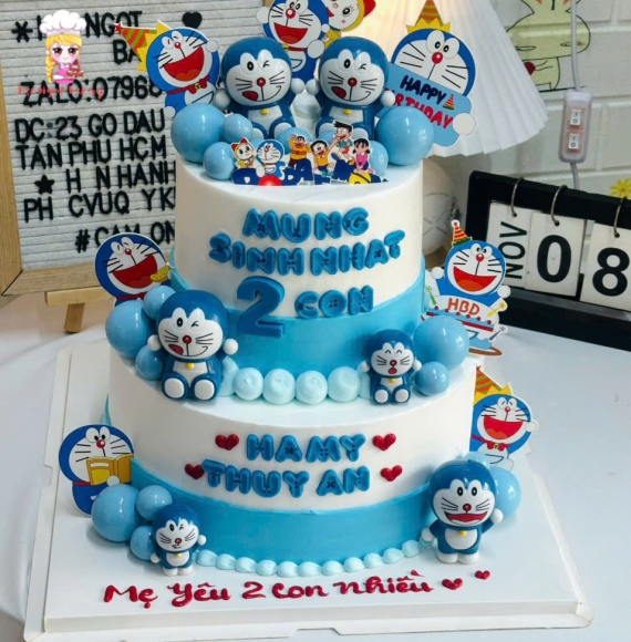 Bánh Kem dành cho bé gái 2 tầng thích đô rê mon
