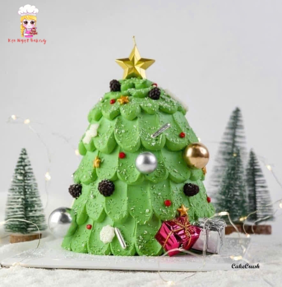 Mẫu bánh kem cây thông tone xanh
