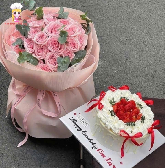 Combo hoa hồng kèm bánh kem 