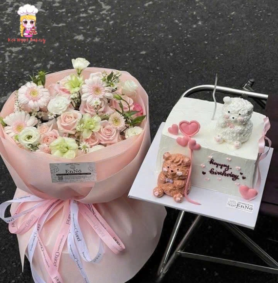 Combo hoa kèm bánh kem cặp đôi