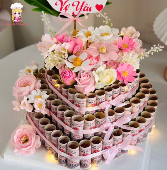 Hoa tiền tờ tờ 50k mẫu tháp tiền