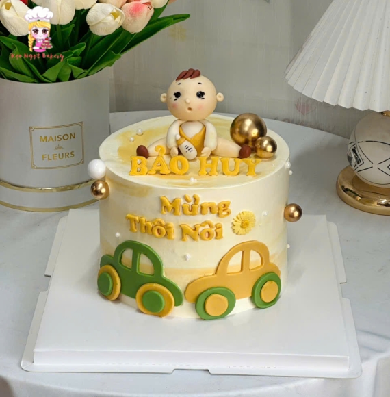 Bánh kem bé trai mừng thôi nôi làm theo yêu cầu tại Tân Phú