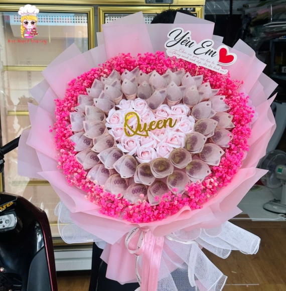 Bó hoa tiền mix hoa baby khô tờ 50k