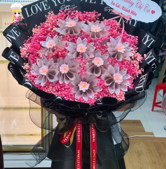 Bó hoa tiền tờ 50k mix hoa baby