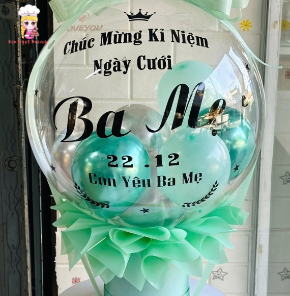 Bóng bay rút tiền tặng bame tone xanh