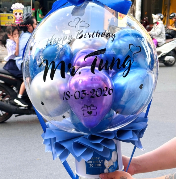 Bóng bay rút tiền tặng nam tone xanh dương 