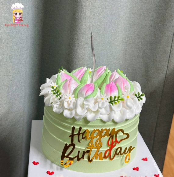 Bánh kem tone xanh tặng các bé gái 