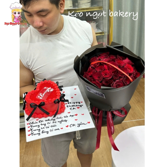 Combo bánh kem và hoa tone đỏ siêu hot 