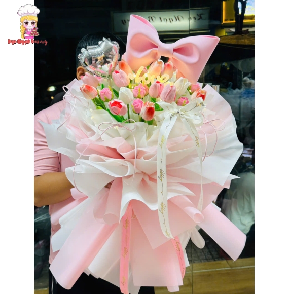 Hoa sáp tulip tone hồng mừng sinh nhật em