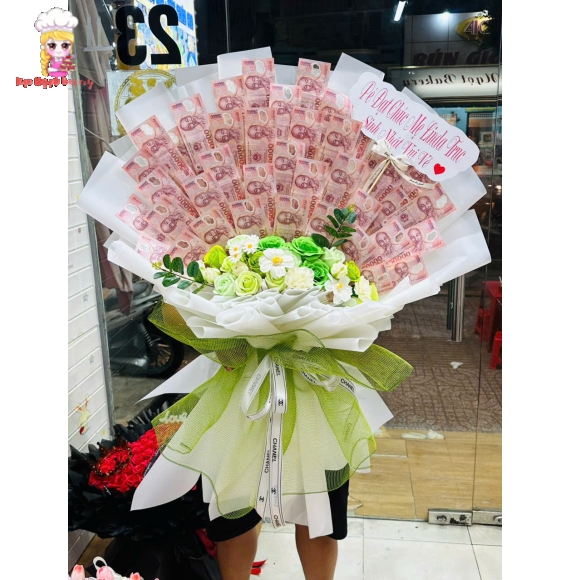 Mẫu hoa tiền đẹp tặng 20/10 tờ 50k