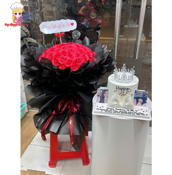 Combo hoa sáp và bánh kem kim tuyến siêu hot