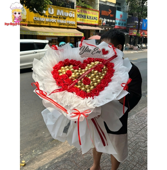 Hoa sáp tone đỏ kèm socola tặng bạn gái 8/3