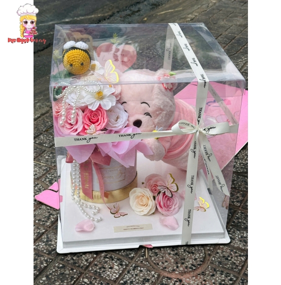 Hoa gấu mix với hoa sáp tone hồng