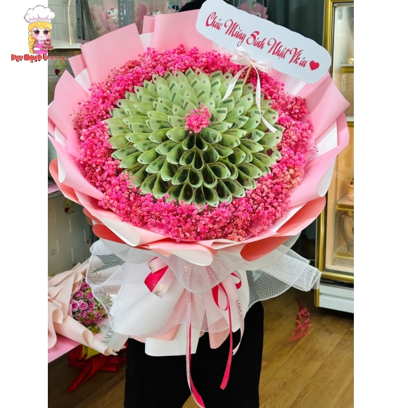 Bó hoa tiền 100k tặng vợ yêu 