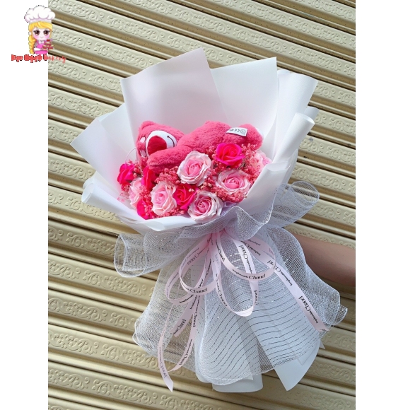 Bó hoa Hồng gấu dâu