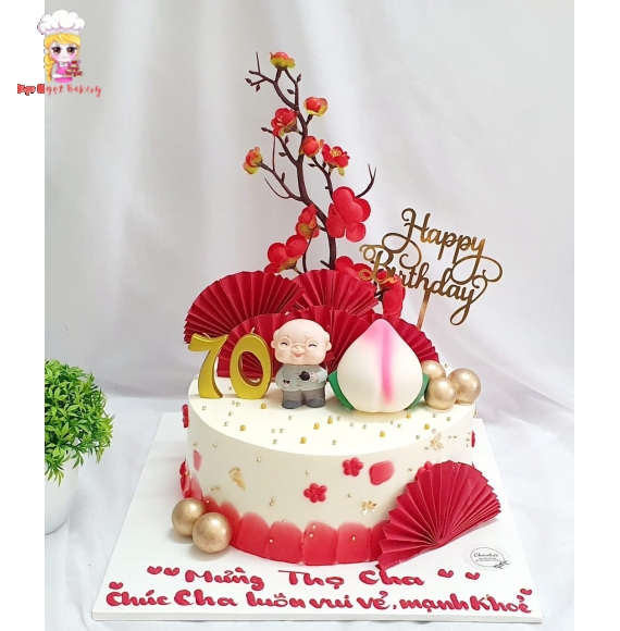 Bánh kem mẫu cành đào mừng thọ