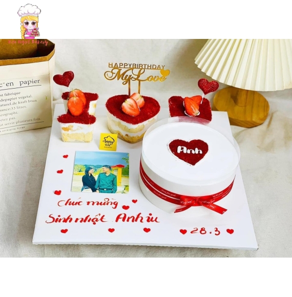 Mẫu bánh tròn tim đỏ kèm chữ I LOVE YOU